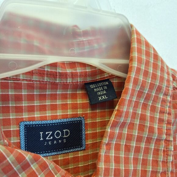 IZOD Shirt‎ Mens  2XL Short Sleeve Button Down Rust Plaid - Picture 3 of 10